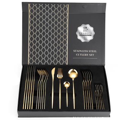 China Wholesale Reusable Disposable Flatware Metal Elegant Rainbow 24 Pieces Hotel Cutlery Sets for sale