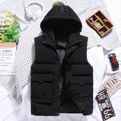 China Winter Plus Size Breathable Men's Casual Sleeveless Thick Warm Cotton Padded Down Hooded Vest for sale