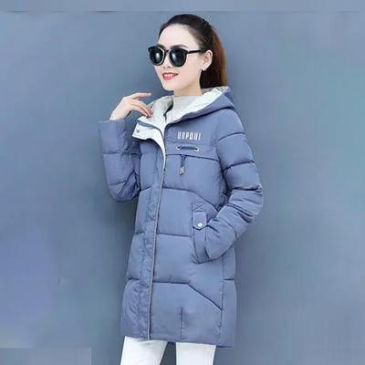 China Women Long Winter Breathable Hooded Loose Solid Stand Collar Casual Cotton Padded Thick Jacket for sale