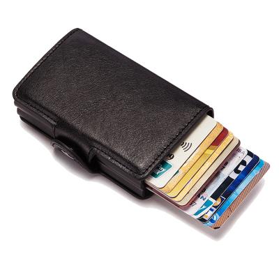 China RFID Blocking Protect Double Men's Purse Credit Card Aluminum Leather Wallet Holder RFID Noise Business 12 Anti-theft Auto ID Card Holder for sale