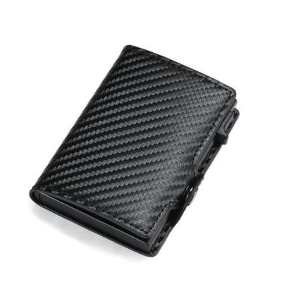 China Fashion Carbon Fiber Card Holder Wallets Men Brand Rfid Leather Triple Magic Black Mini Wallet Small Money Bag Slim Male Purses for sale