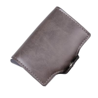 China RFID Blocking Protect Double Men's Purse Credit Card Aluminum Leather Wallet Holder RFID Noise Business 12 Anti-theft Auto ID Card Holder for sale