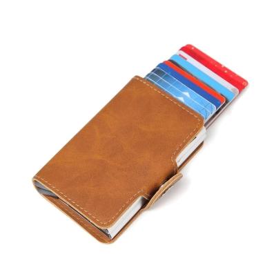 China RFID Blocking Protects RFID Holder Aluminum Leather Wallet Men Credit Card Automatic PU ID Card Holder for sale