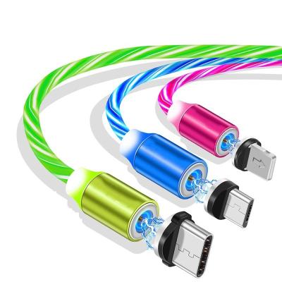 China Mobile Phone 3 In 1 LED Glow Magnetic Flow Charger USB Led Cable Micro USB Type C Charging All In One Magnet Cable for sale