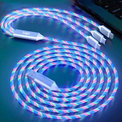 China Cell Phone Shiny Blue Led Flowing Candy Party Festival Gift 3 In 1 3.3Ft Multi USB Charger Cable For IOS Phone, Huawei, HTC, LG, Samsung for sale