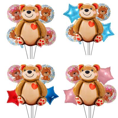 China Toy New Cartoon Animal Love Gift Teddy Bear Pentagram Globos Foil Bear Birthday Party Balloon Set for sale