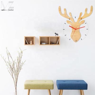 China LUMINOVA Wholesale Clock Home Decorative Animals Cute Deer Craft Frame Decoration Master Wooden Wall Clock For Living Room for sale