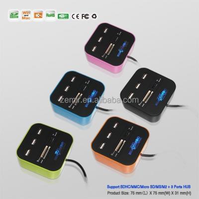 China Logo Light On Supports 3 SD/MS/M2/TF/MicroSD Card Reader Combo USB Hub and HUB EHB-004 for sale