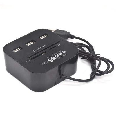 China ABS 6 in 1 USB 2.0 Common SD TF USB Access CAC Smart Card Reader with 3 Port USB HUB Combo for sale