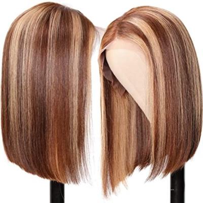 China Custom Made Highlight Bob Wig Real Hair Highlights Wig Hayo Unique Design Double Weft Body Wave Mix Color for sale