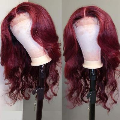 China Factory Direct Body Wave Price Customized 13x6 Deep Part Lace Front Human Hair Wigs Colored Burgundy Lace Front Wig for sale