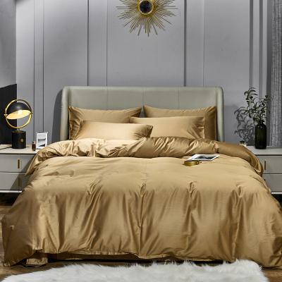 China Anti-Pull Camel Satin Cotton King Size Double Bed Duvet Cover Elegant Bright Flat Sheet Pillow Cover 4 Pieces Bedding Set for sale