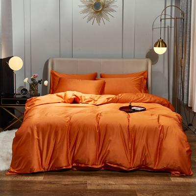 China Factory Wholesale Summer Cotton Bright Orange Cooling Bamboo Custom Anti-Pull 4 Pieces Bedding Set Cover Quilt for sale