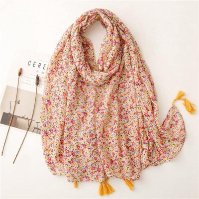 China Hot Selling Women's Long Scarf Soft Soft Feeling Big Shawl Classic Warm Soft Floral Cotton Long Scarf Tassel Tassel Scarf for sale