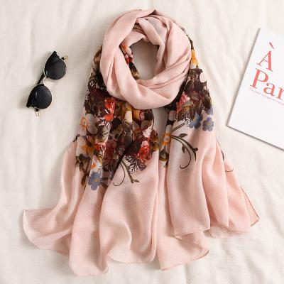 China Latest Soft Soft Feeling Digital Printing Scarf Luxury Brand Flower Printed Cotton Viscous Scarf For Women for sale