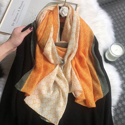 China Soft Smooth Feeling Women Fashion Geometry Print Scarves Shade Luxury Shawls Brand Designer Print Cotton Linen Scarf for sale