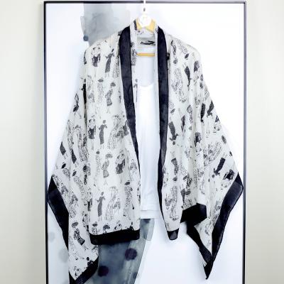 China 2021 New Designer Cocos Brand Inspired Ms Soft Cotton Linen Canvas Feel Printed Shawl Brand Inspired Ms Feeling Style Manufacturer for sale