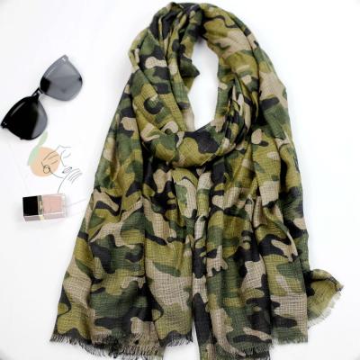 China Feeling Soft Smooth Ready Running Cotton Squishy Scarf Camouflage Printed Special Designer Inspired Headwrap Long Shawl Check Fabric Scarf for sale