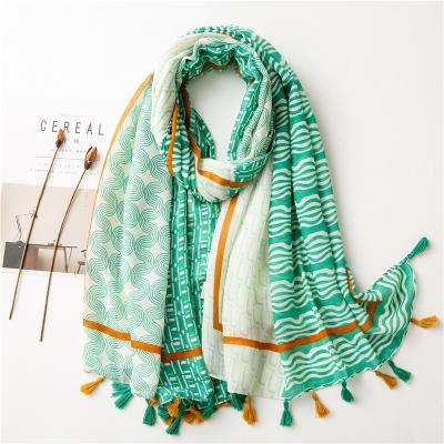 China Hot Selling Soft Soft Feeling Floral Star Printed Instant Squishy Tassel Shawl Women Thin Soft Cotton Scarf Hijabs for sale