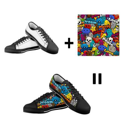 China Anti-slippery design custom printing low top canvas shoes for men and women, to plot exclusive customization for sale