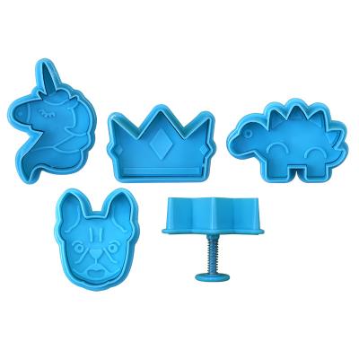 China Sustainable Crown unicorn dinosaur  cookie mold plastic stamp modeling Candy, cookie and snack baking mold . for sale