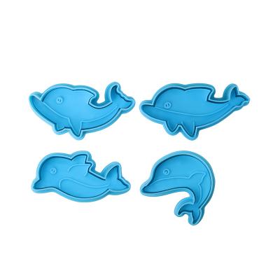 China Sustainable 4pcs Cartoon Blue Dolphin Baking Set Creative Cake Kitchen Easy Release DIY Mold for sale