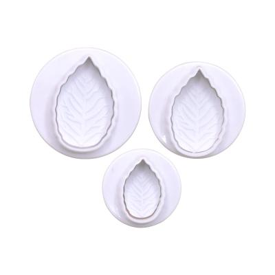 China Sustainable 3 Pcs  Plastic Rose Leaf Cookie Cutter Baking Mold Cake Pressing Fondant Tool For Baking for sale