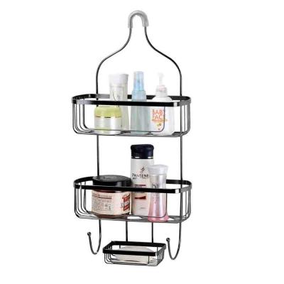 China Large Black Metal Sustainable Metal Shelf Storage Accessories 3 Tier Bathroom Shower Caddy for sale