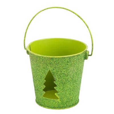 China Sustainable Wholesale Metal Christmas Tree Cutout Decorative Mini Bucket Storage for sale