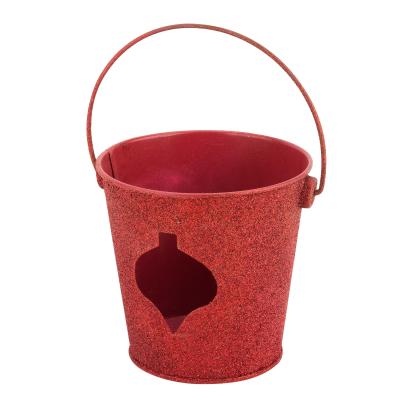 China Small Mini Christmas Tree Cutout Metal Viable Pail Storage Tin Buckets with Handle for sale