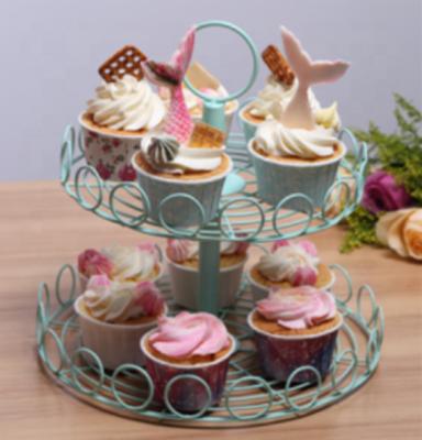 China Sustainable Kitchen Shelf Round Shape 2-Tier Stand Metal Cake Stand For Cup Cake for sale