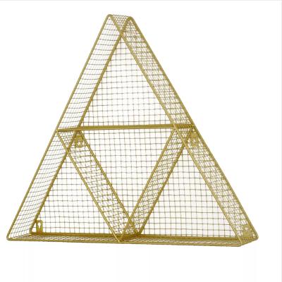 China Storage Home Bedroom Metal Wall Art Decor Wire Triangle Shape Wall Mounted Storage Shelf for sale