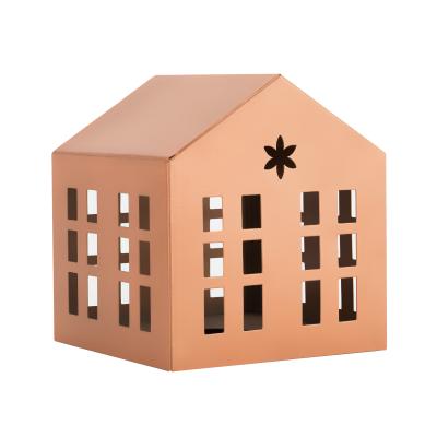 China Home Decoration Christmas Home Holiday Decor Gold House Tealight Metal Candle Holder for sale