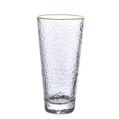 China Japan Style Japanese Style Crystal Gold Rim Hammered Tall Cup Ball Water Glass Tall Drinking Glass for sale