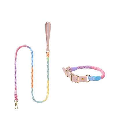 China Cute Viable Comfort Cotton Rope Leash For Pet Training Walking Running Rainbow Colors Cotton Rope Leash With Matching Color Dog Leashes for sale