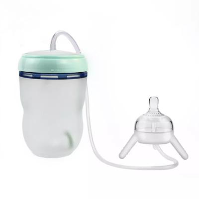 China BPA Free 2022 BAP Free Baby Bottle Hands Free Silicone Baby Feeding Milk Bottle 250ML Long Straw Baby Feeding System Babies Bottle for sale