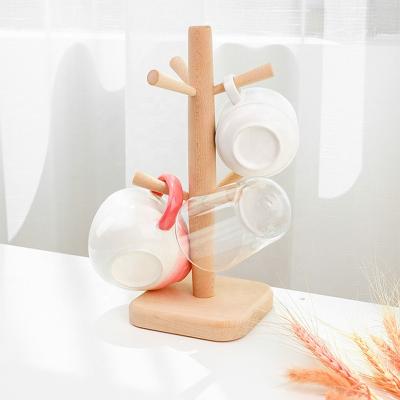 China Best Viable Price Wooden Countertop Coffee Mug Display Rack Cup Drying Storage Rack Bamboo Leaf Cup Holder for sale