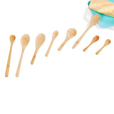 China Viable Large Wooden Tea Spoon Coffee Sugar Ice Cream Salad Flat and Baby Mini Bamboo Stirring Spoon for sale