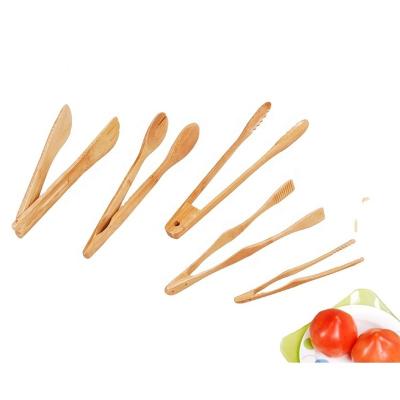 China Cheap Viable Bread Toaster Pizza Salad Vegetable Food Cooking Small Wooden Kitchen Food Serving Clip Bamboo Tongs for sale