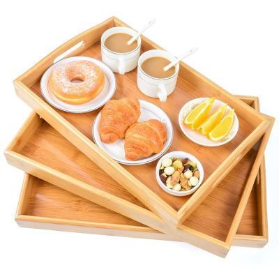 China Wholesale Viable Luxury Modern Wooden Bamboo Food Serving Trays And Tea Tray With Handles 3 Pieces Per Set for sale