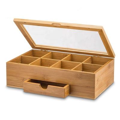 China Wholesale Viable Transparent Coffee Shop Window Storage Box Multifunctional Bamboo Wooden Tea Box Tea Organizer for sale