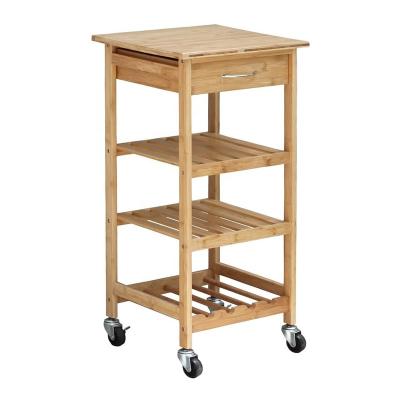 China Bamboo Tile Hot Selling Vegetable Serving Shelved Food Storage Cart Rolling Organizer 4 Rolling Organizer with Wooden Drawer and Wheels Kitchen Cart for sale