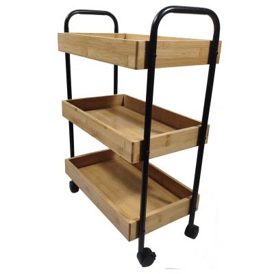 China BAMBOO Cheap Price Rolling Bamboo Kitchen Dining Food Serving Storage Trolley Cart With 3 - Tier Shelves for sale