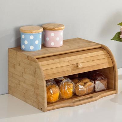 China Kitchen Storage Container Vintage Rolltop Bread Box Rolltop Bread Holder Bamboo Sustainable Hot Selling Bread Bin Set With Bamboo Lid for sale