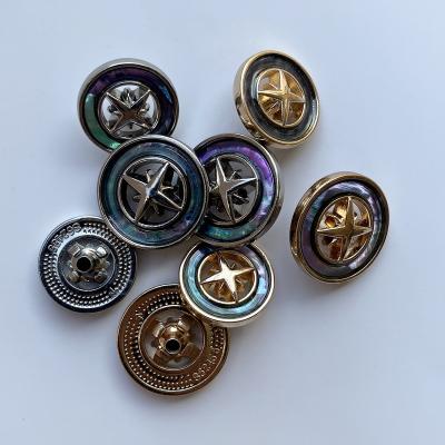 China Sustainable CustoWholesale  brand engrave logo Zinc Alloy   four parts  metal spring snap button  Women's Decorative clasp Snap button for sale