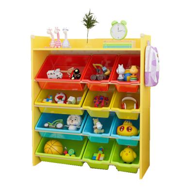 China Colombia Viable Store Creative Wooden Toys Rack Storage Colorful Wooden Toy Organizer Shelf Book for sale