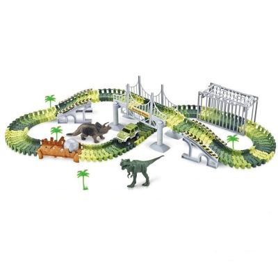 China 144Pcs Diy Slot Toy Collect Flexible Race Kids Assembly Bridge Emulation Plastic Dinosaur Toys Railroad Track Car Toys For Children for sale