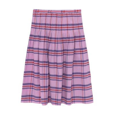 China The breathable skirts of the European style long skirt a line sweet high quality girl pleated purple grids with buttons for sale