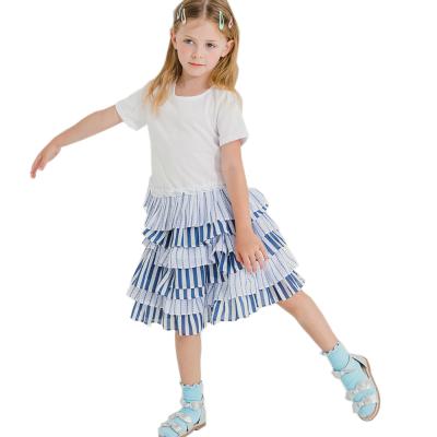 China Long Sleeve Cotton T Shirt Dress Ruffle Skirt Girls Summer Short Dress for sale