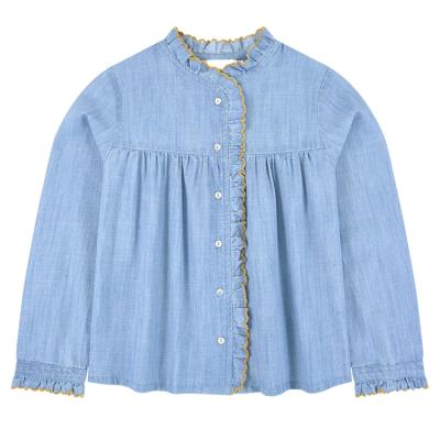 China Autumn Girls Blue Long Sleeve Spring Denim Shirts High Quality Breathable Custom Made Kids Shirt for sale